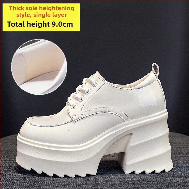 Γυναικείοι loafers με κρυφό ύψος 9 εκ., παχιά σόλα, βρετανικού στυλ PU δέρμα, φθινόπωρο 2025