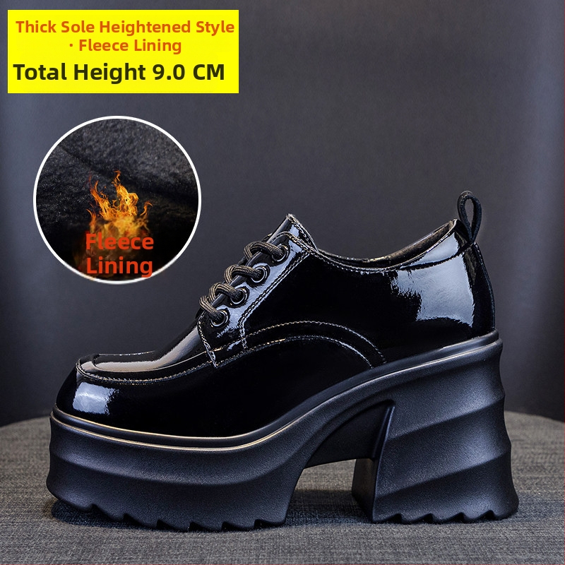 Γυναικείοι loafers με κρυφό ύψος 9 εκ., παχιά σόλα, βρετανικού στυλ PU δέρμα, φθινόπωρο 2025