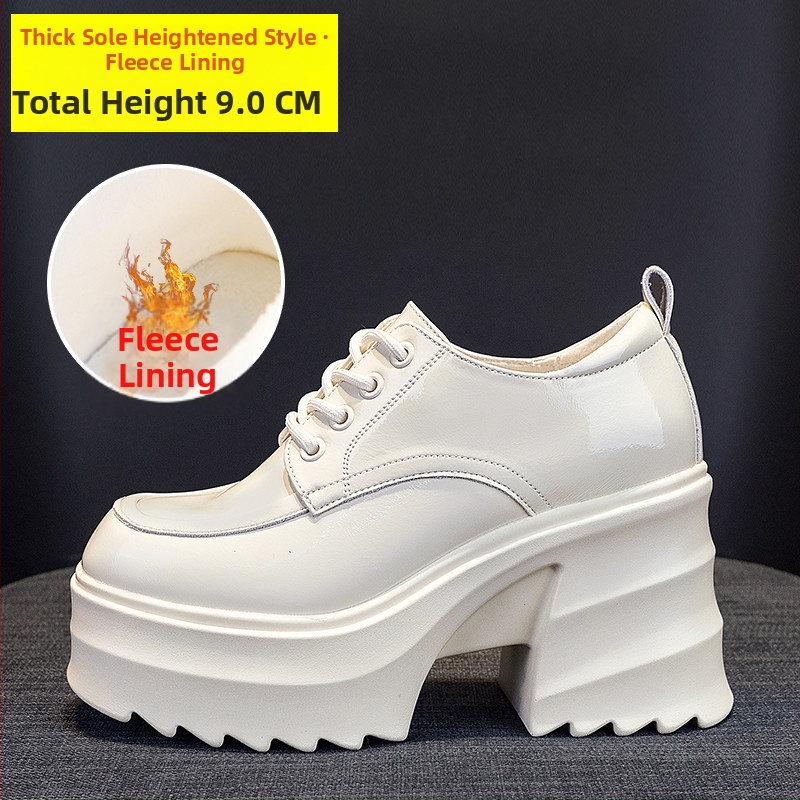 Γυναικείοι loafers με κρυφό ύψος 9 εκ., παχιά σόλα, βρετανικού στυλ PU δέρμα, φθινόπωρο 2025