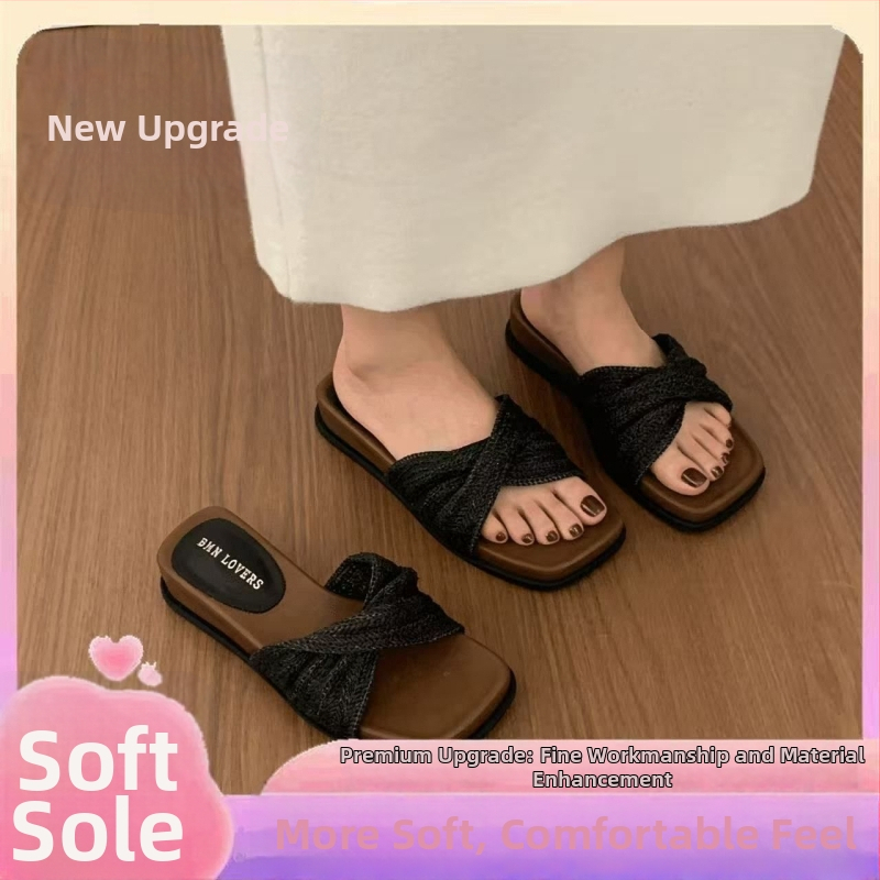 Dámske retro sandále s hrubou 4 cm podrážkou z tkanej slamy