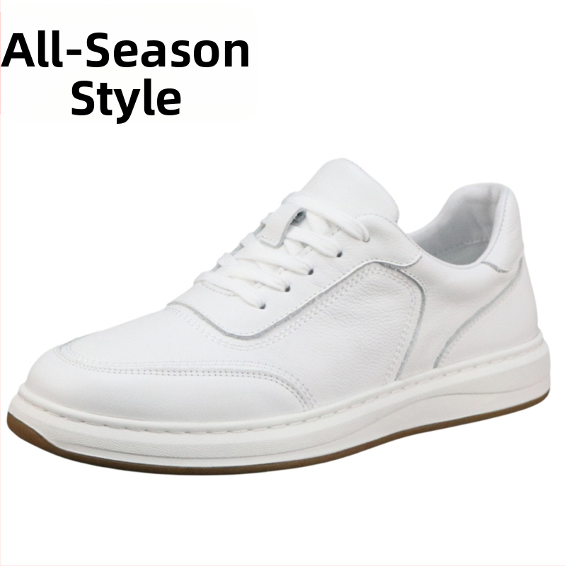 Ανδρικά λευκά sneakers από γνήσιο δέρμα, διαπνέοντα και αντιβακτηριακά, καθημερινά χαμηλά παπούτσια