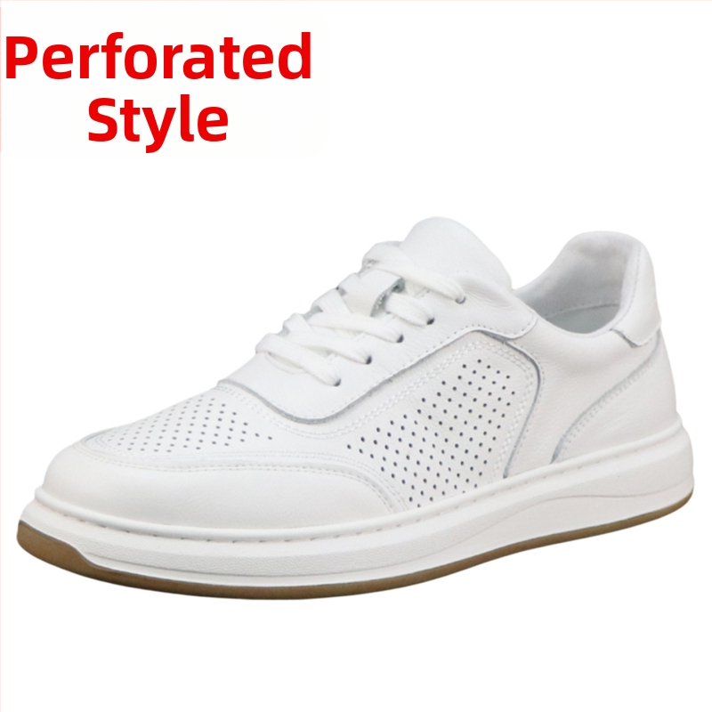 Ανδρικά λευκά sneakers από γνήσιο δέρμα, διαπνέοντα και αντιβακτηριακά, καθημερινά χαμηλά παπούτσια
