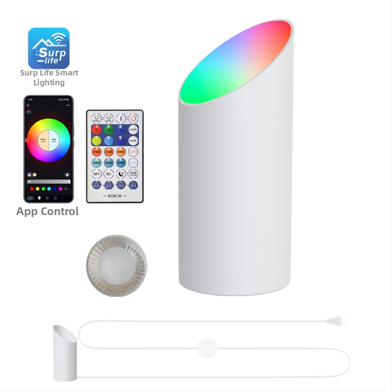 RGB LED rohové svetlo s ambientným osvetlením, diaľkové ovládanie, časovač, stmievateľné, skosené bodové svetlo, stojaca lampa s nožným spínačom