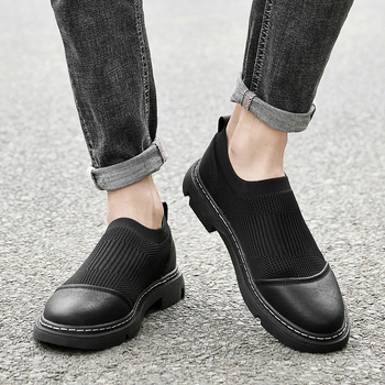 Ανδρικά παπούτσια με κρυφή αύξηση ύψους, slip-on brogue από Flyknit πλέγμα, χαμηλό προφίλ, casual αθλητικά παπούτσια