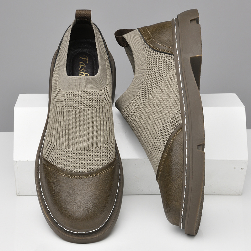 Ανδρικά παπούτσια με κρυφή αύξηση ύψους, slip-on brogue από Flyknit πλέγμα, χαμηλό προφίλ, casual αθλητικά παπούτσια