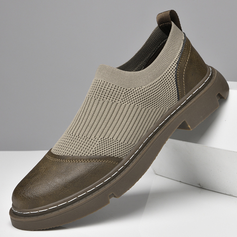 Ανδρικά παπούτσια με κρυφή αύξηση ύψους, slip-on brogue από Flyknit πλέγμα, χαμηλό προφίλ, casual αθλητικά παπούτσια