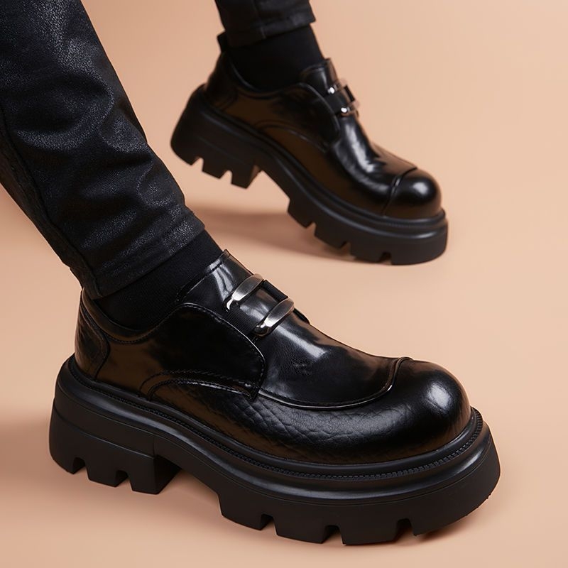 Pantofi brogue pentru bărbați cu talpă foarte groasă, ușori, loafer slip-on cu creștere de înălțime în interior, pantofi casual din piele