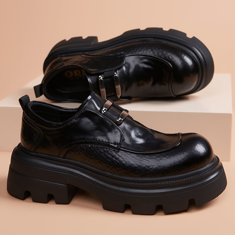 Pantofi brogue pentru bărbați cu talpă foarte groasă, ușori, loafer slip-on cu creștere de înălțime în interior, pantofi casual din piele