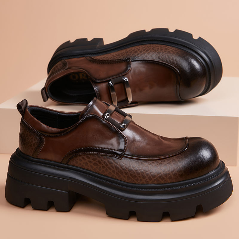 Pantofi brogue pentru bărbați cu talpă foarte groasă, ușori, loafer slip-on cu creștere de înălțime în interior, pantofi casual din piele