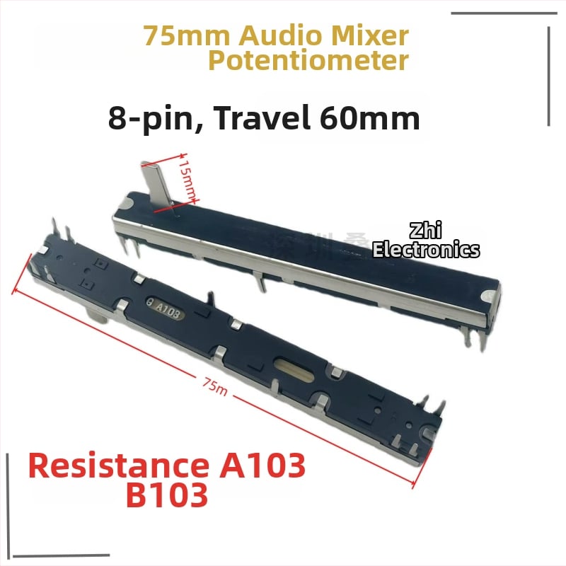 75 mm stereo dvojkanálový potenciometer faderu pre mixážny pult Yamaha A10KB10KB