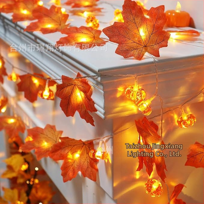 LED γιρλάντα με μορφές φύλλων σφενδάμου και κολοκύθας, με μπαταρία, χριστουγεννιάτικη διακόσμηση, 20 LED