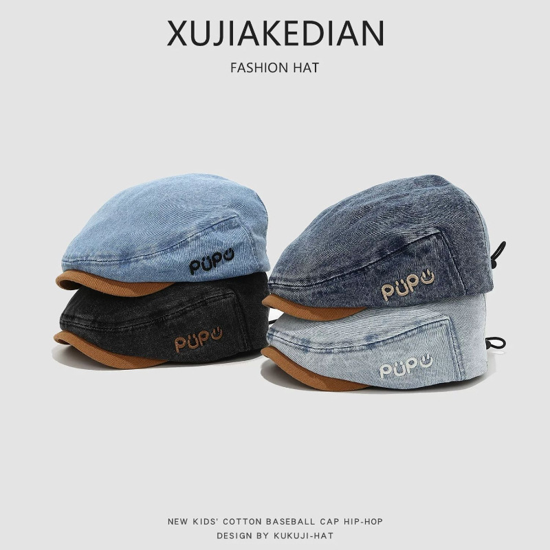Βρεφικό καπέλο από denim για άνοιξη-φθινόπωρο, κορεατικού στυλ καπέλο με αντίστροφη γραμμή, ρετρό καπελάκι για μικρά παιδιά