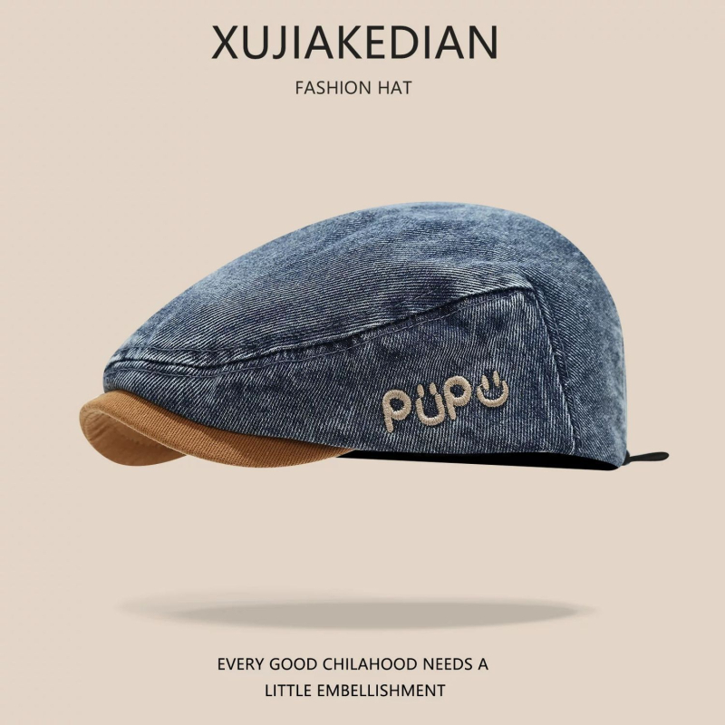Βρεφικό καπέλο από denim για άνοιξη-φθινόπωρο, κορεατικού στυλ καπέλο με αντίστροφη γραμμή, ρετρό καπελάκι για μικρά παιδιά