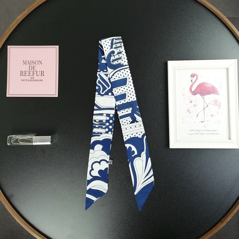 Γυναικείο κοντό φουλάρι με εκτύπωση, υφής twill από συνθετικό μετάξι-σατέν, κορεατικού στυλ, διακοσμητικό, μάρκα H