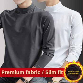Pánske tričko s dlhým rukávom a polovysokým golierom, teplou flísovou podšívkou, slim fit, jeseň/zima