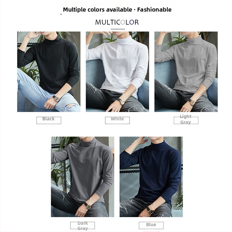Pánske tričko s dlhým rukávom a polovysokým golierom, teplou flísovou podšívkou, slim fit, jeseň/zima
