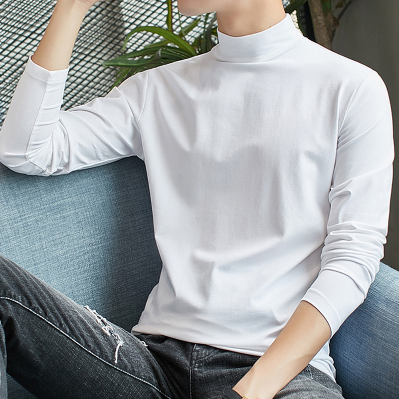 Ανδρικό μακρυμάνικο T‑shirt με ημιυψωμένο γιακά, ζεστό φλίς εσωτερικά, εφαρμοστό, φθινόπωρο/χειμώνας