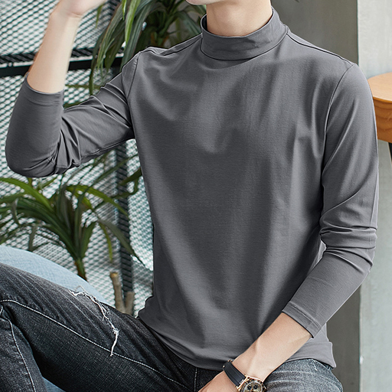 Ανδρικό μακρυμάνικο T‑shirt με ημιυψωμένο γιακά, ζεστό φλίς εσωτερικά, εφαρμοστό, φθινόπωρο/χειμώνας