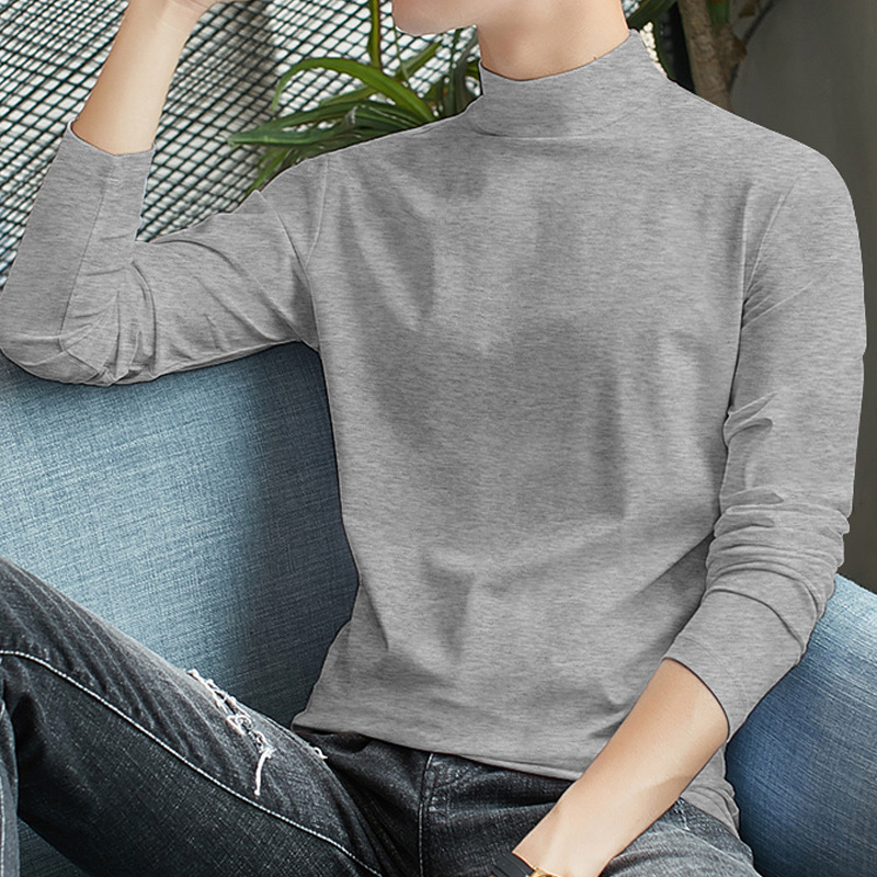Ανδρικό μακρυμάνικο T‑shirt με ημιυψωμένο γιακά, ζεστό φλίς εσωτερικά, εφαρμοστό, φθινόπωρο/χειμώνας