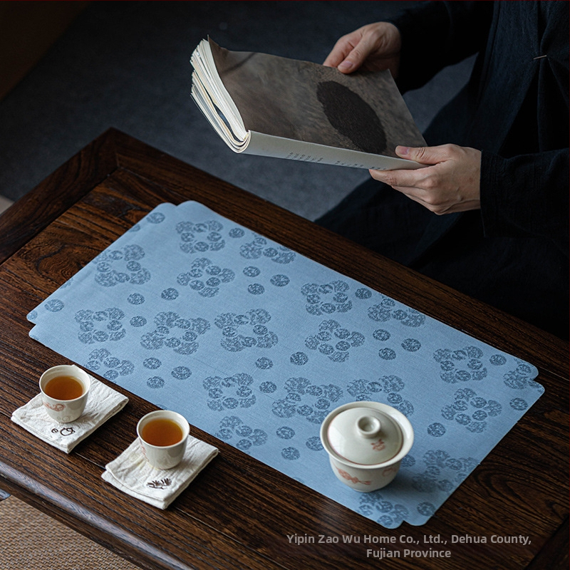 Kínai-stílusú jacquard teázóasztal alátét, kisméretű teaceremóniához, Vintage Zen dizájn, vízálló pamut-len futó asztalhoz, japán stílusú