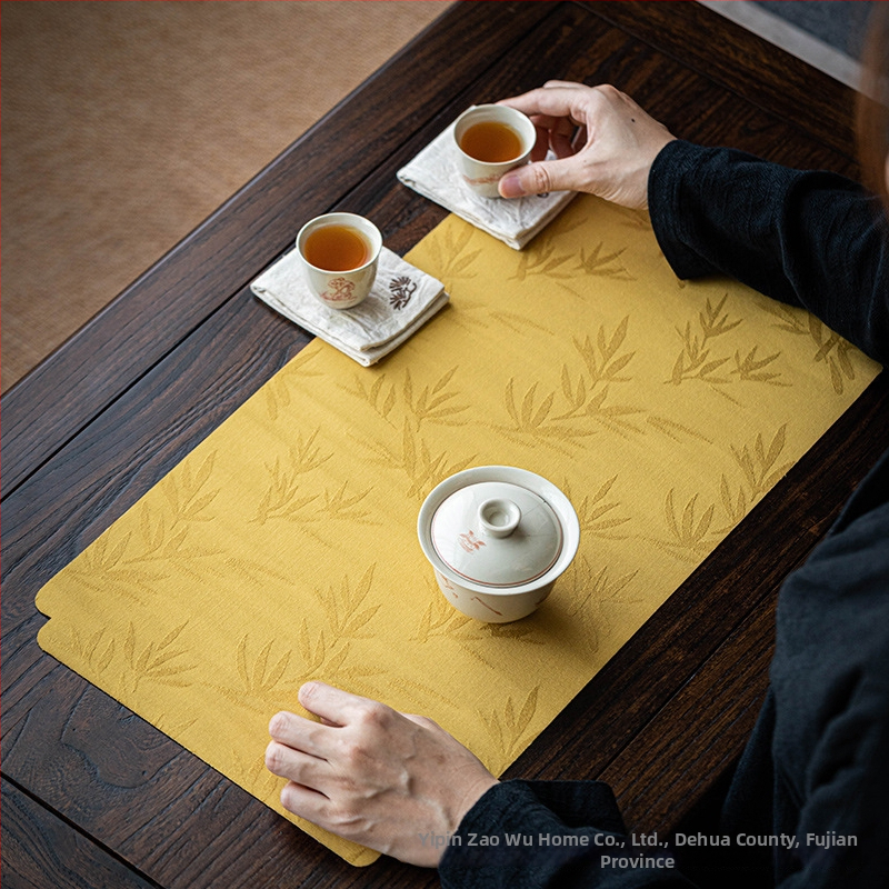 Kínai-stílusú jacquard teázóasztal alátét, kisméretű teaceremóniához, Vintage Zen dizájn, vízálló pamut-len futó asztalhoz, japán stílusú