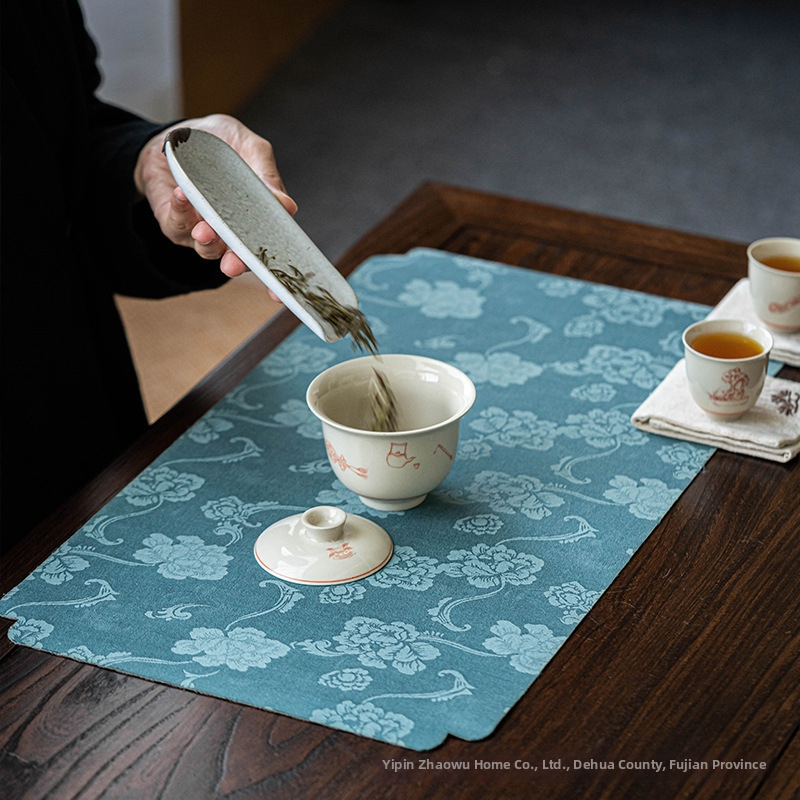 Kínai-stílusú jacquard teázóasztal alátét, kisméretű teaceremóniához, Vintage Zen dizájn, vízálló pamut-len futó asztalhoz, japán stílusú
