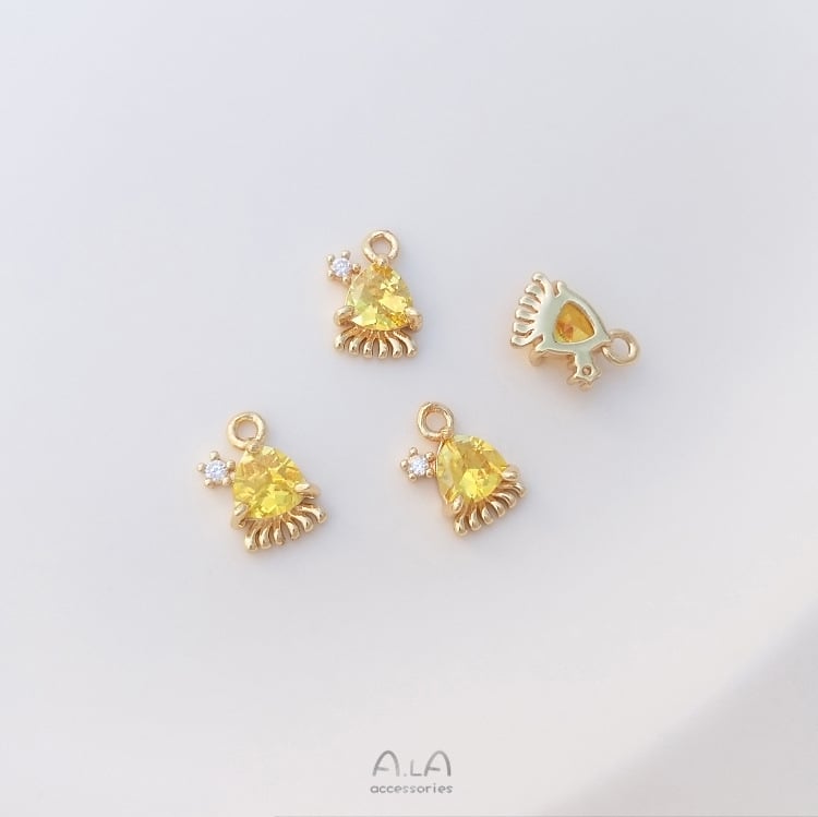 Μενταγιόν επιχρυσωμένο 14K με πολύχρωμα ζιρκόνια — Δεινοσαύρος και θαλάσσια ζωή (μέδουσα, χταπόδι) – μικρό DIY κόσμημα