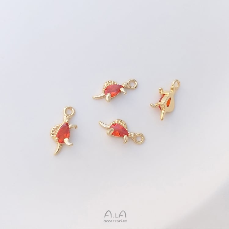 Μενταγιόν επιχρυσωμένο 14K με πολύχρωμα ζιρκόνια — Δεινοσαύρος και θαλάσσια ζωή (μέδουσα, χταπόδι) – μικρό DIY κόσμημα