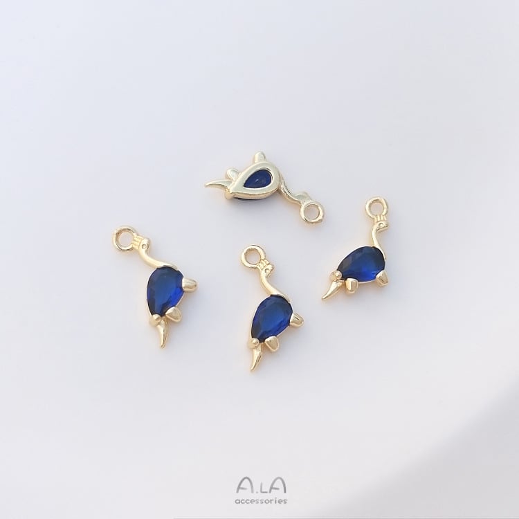 Μενταγιόν επιχρυσωμένο 14K με πολύχρωμα ζιρκόνια — Δεινοσαύρος και θαλάσσια ζωή (μέδουσα, χταπόδι) – μικρό DIY κόσμημα