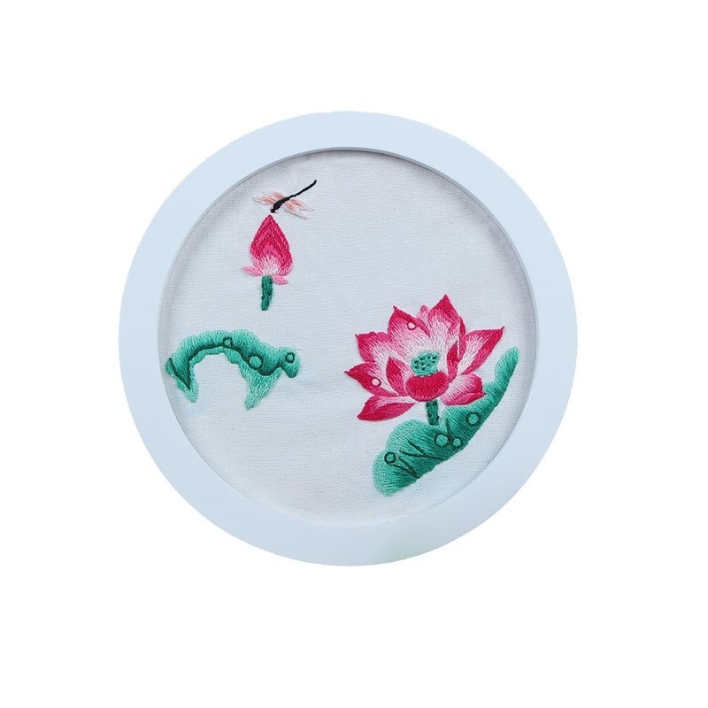 Kit κέντημα Suzhou με κορδέλα – μοτίβο λωτού, DIY χειροτεχνία, ύφασμα 11-ct, αρχάριοι