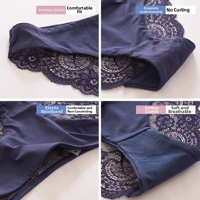 Čierne čipkované spodné prádlo pre ženy, nízky pás, priehľadné nohavičky Ice Silk