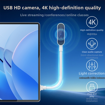 Webová kamera USB na živé vysielanie pre domáce použitie, kompatibilná s notebookmi a stolnými počítačmi, USB kábel súčasťou balenia, 4K kamera na videokonferencie