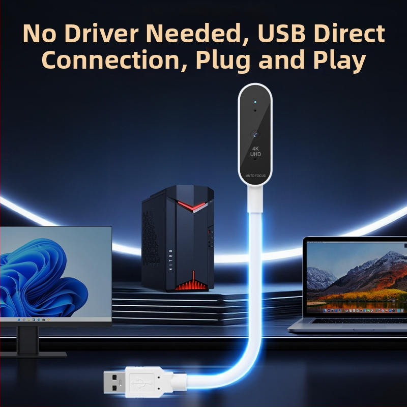Webová kamera USB na živé vysielanie pre domáce použitie, kompatibilná s notebookmi a stolnými počítačmi, USB kábel súčasťou balenia, 4K kamera na videokonferencie