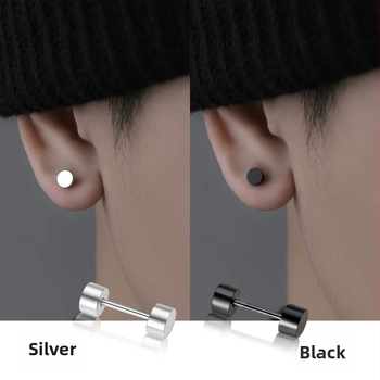 Titánové oceľové náušnice s činkou, čiernobiele, skrutkovacie, unisex moderný štýl