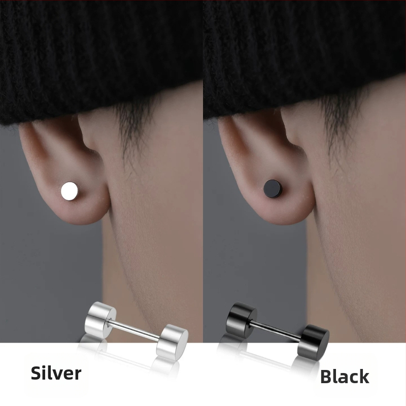 Titánové oceľové náušnice s činkou, čiernobiele, skrutkovacie, unisex moderný štýl