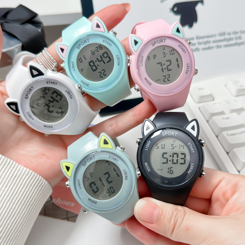 Ceas cu urechi de pisică, unisex pentru elevi, stil coreean minimalist, design natural inspirat de pădure, ceas digital