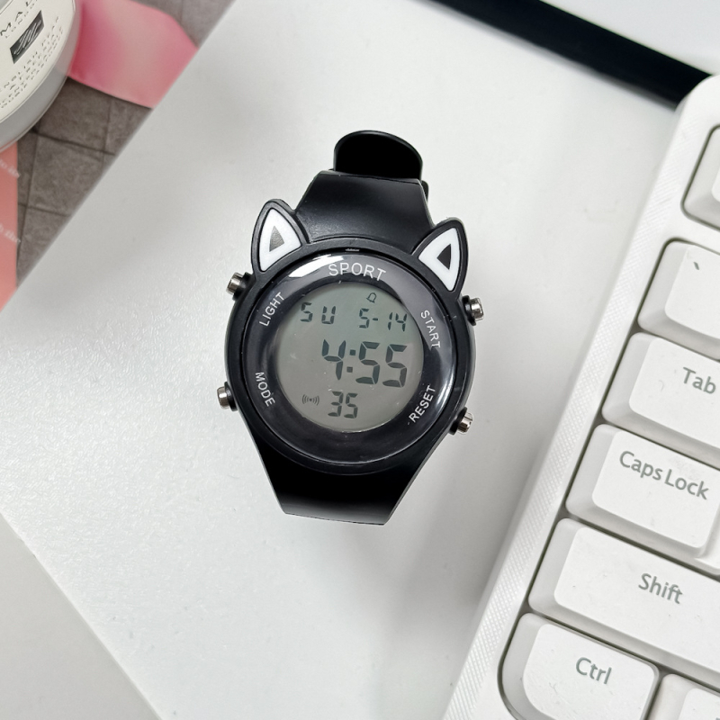 Ceas cu urechi de pisică, unisex pentru elevi, stil coreean minimalist, design natural inspirat de pădure, ceas digital