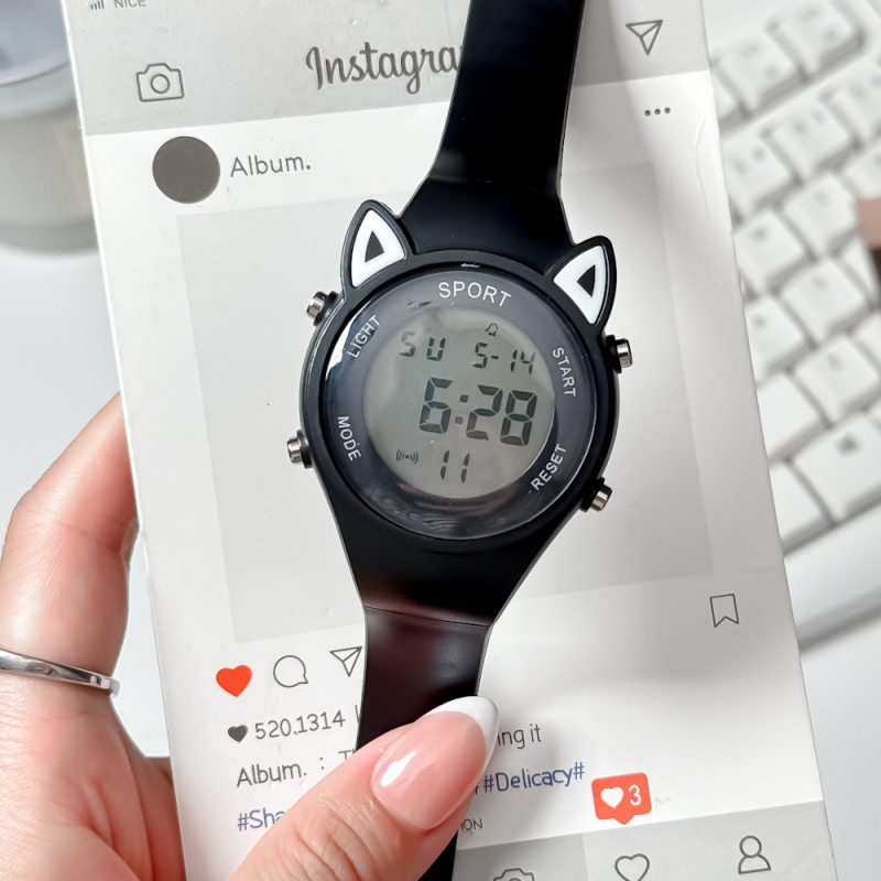 Ceas cu urechi de pisică, unisex pentru elevi, stil coreean minimalist, design natural inspirat de pădure, ceas digital