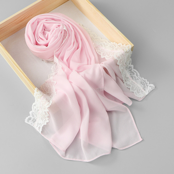Φουλάρι από chiffon με δαντελένια άκρη και διάφανη ύφανση, μακρύ γυναικείο σάλι σε εθνικό στυλ