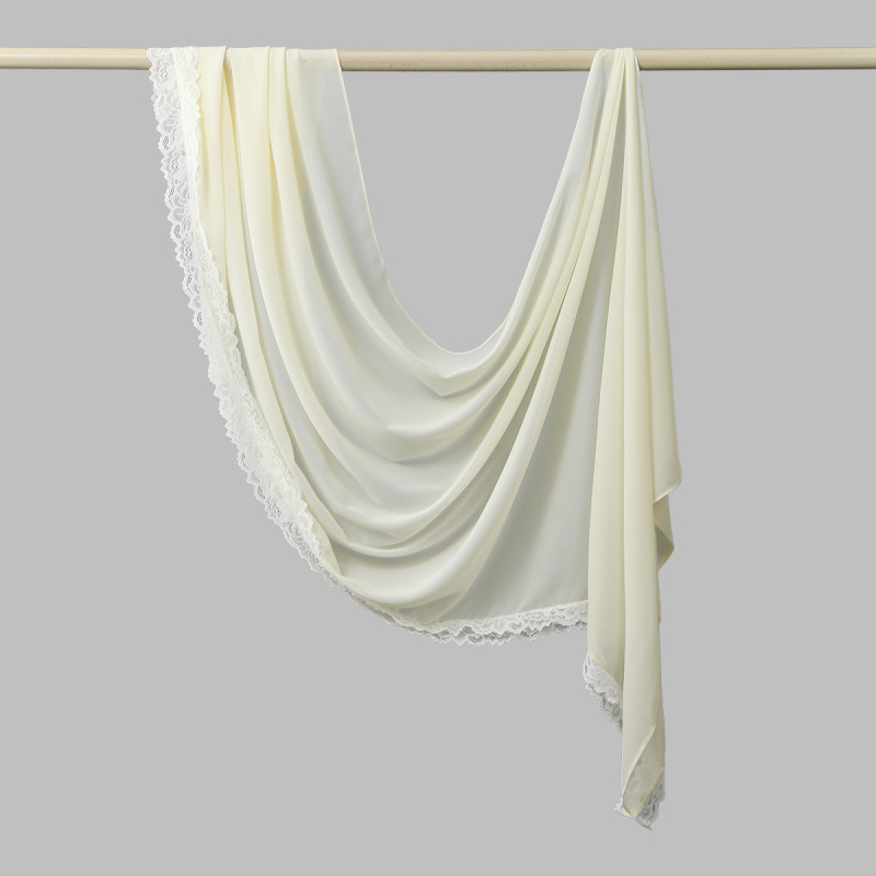 Φουλάρι από chiffon με δαντελένια άκρη και διάφανη ύφανση, μακρύ γυναικείο σάλι σε εθνικό στυλ