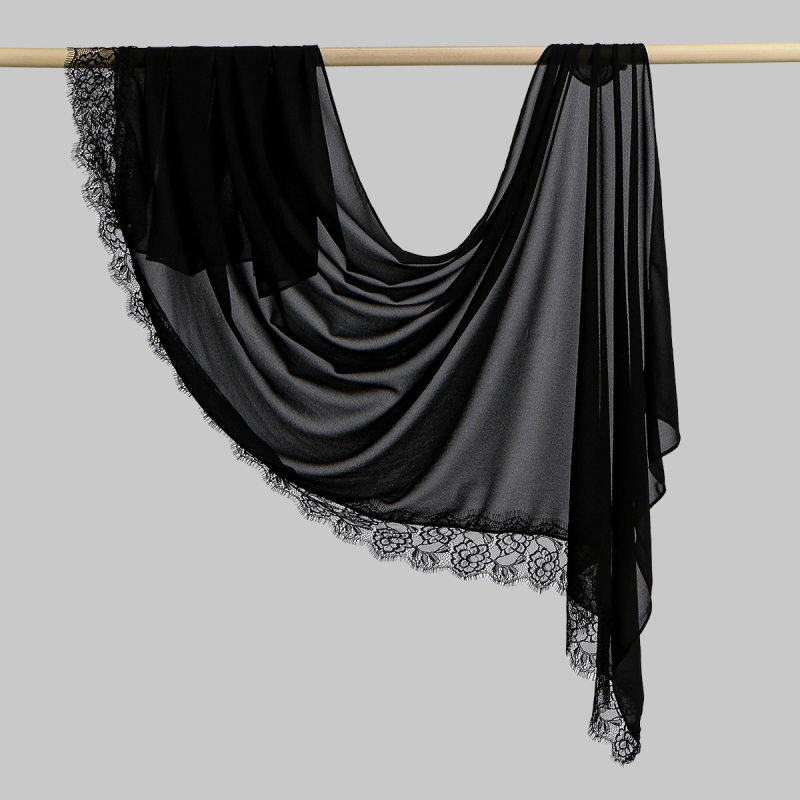 Φουλάρι από chiffon με δαντελένια άκρη και διάφανη ύφανση, μακρύ γυναικείο σάλι σε εθνικό στυλ