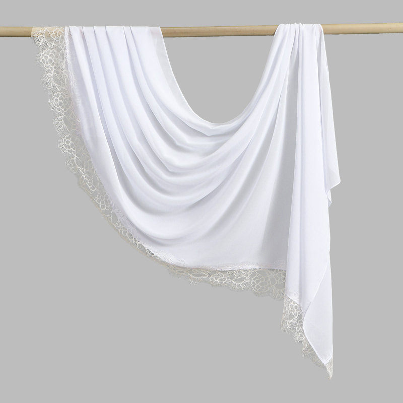 Φουλάρι από chiffon με δαντελένια άκρη και διάφανη ύφανση, μακρύ γυναικείο σάλι σε εθνικό στυλ