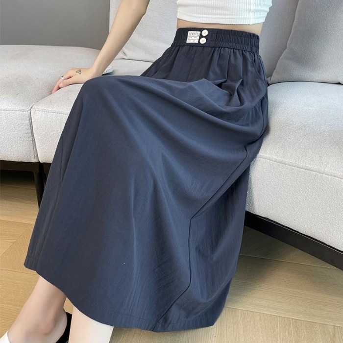 Φούστα ice-silk με πιέτες, midi μήκος, υψηλή μέση, για γυναίκες