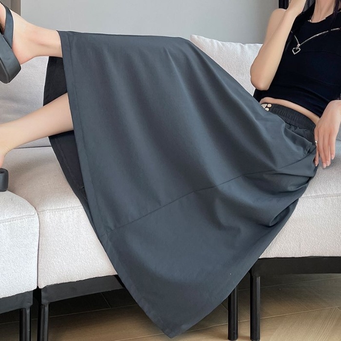 Φούστα ice-silk με πιέτες, midi μήκος, υψηλή μέση, για γυναίκες