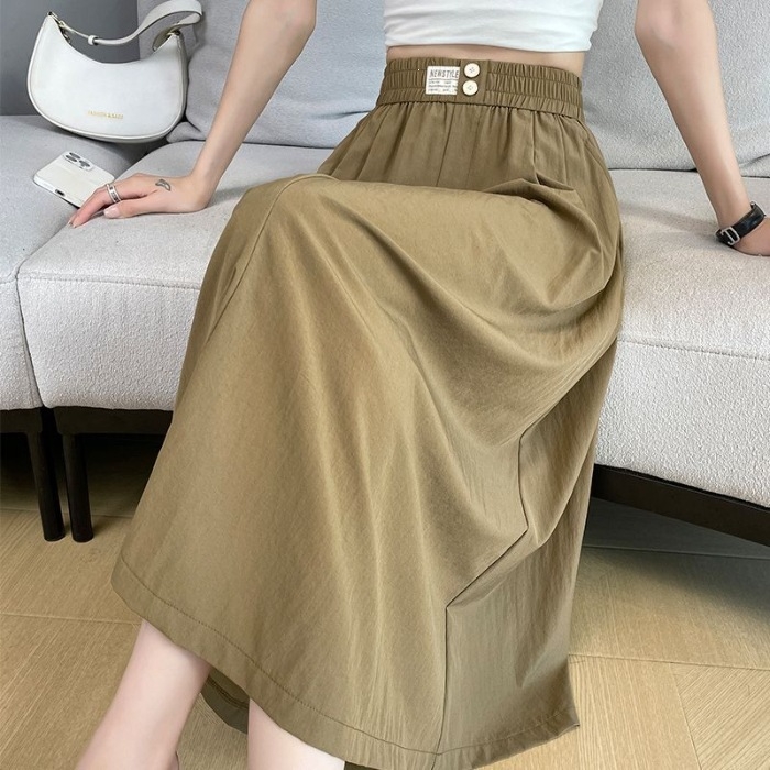 Φούστα ice-silk με πιέτες, midi μήκος, υψηλή μέση, για γυναίκες