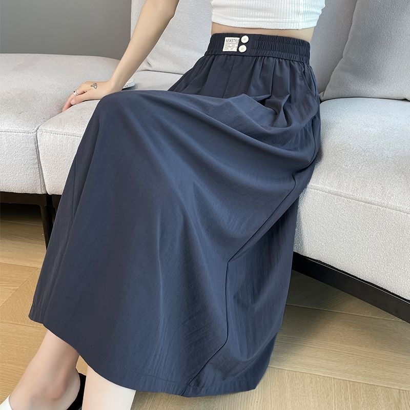 Φούστα ice-silk με πιέτες, midi μήκος, υψηλή μέση, για γυναίκες