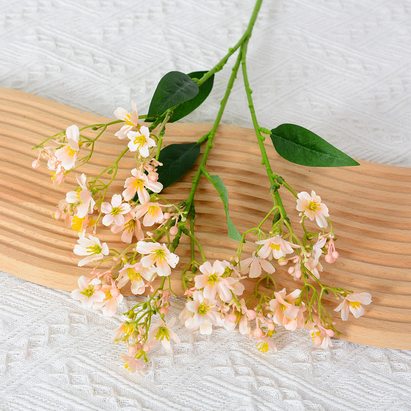 Τριών κλάδων Osmanthus τεχνητά λουλούδια, φρέσκα μικρά άνθη, αγροτικό στυλ διακόσμησης για οικιακό και γαμήλιο χώρο, αξεσουάρ για φωτογράφηση.