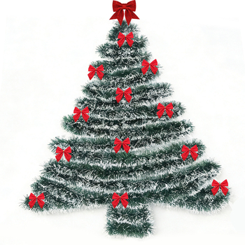 Коледни ленти за елха в стил на дърво с червени, златни и сребърни панделки и висящи украшения за празнична украса