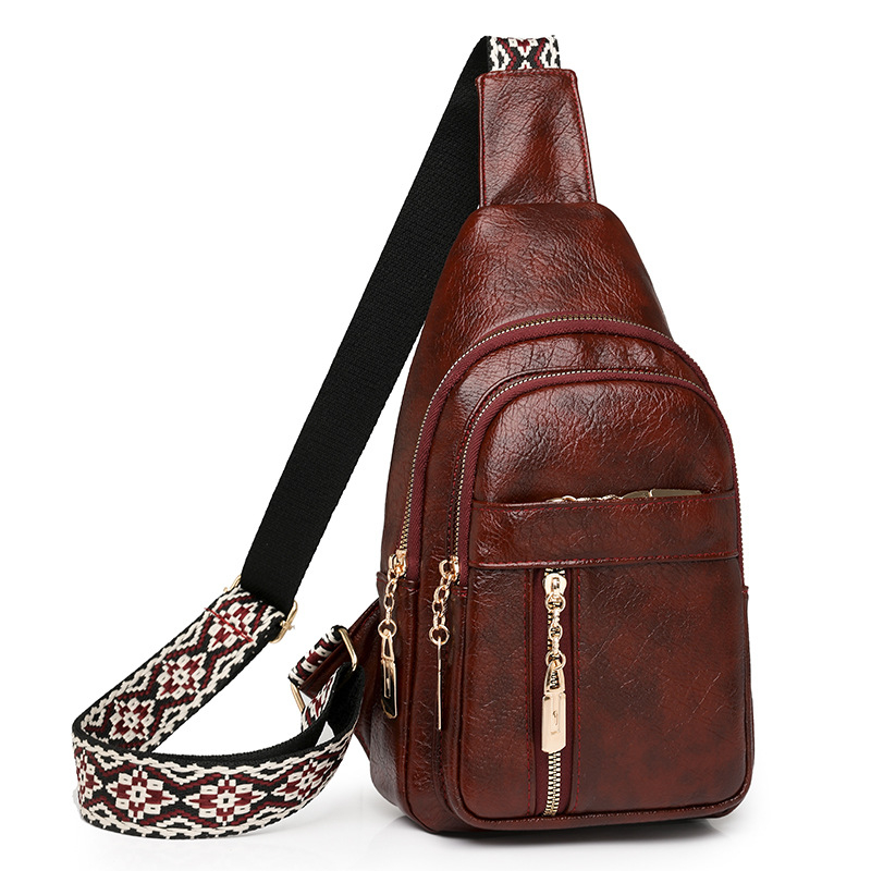 Dámska PU crossbody kabelka s etnickým štýlom, retro vzhľadom olejovej kože a popruhom cez rameno