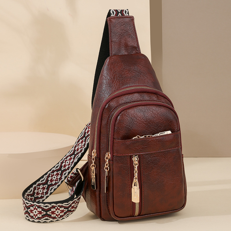 Dámska PU crossbody kabelka s etnickým štýlom, retro vzhľadom olejovej kože a popruhom cez rameno